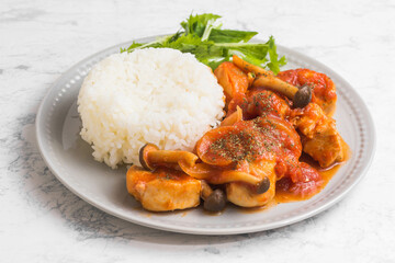 鶏肉とトマトの煮込みライス