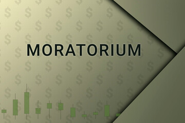 moratorium  logo. Inscription moratorium . Background on an economic theme. Charts and dollar sign on a beige background. moratorium  text close up. Financial text. - obrazy, fototapety, plakaty
