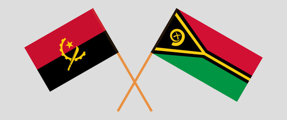 Crossed flags of Angola and Vanuatu. Official colors. Correct proportion