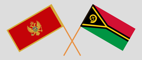 Crossed flags of Montenegro and Vanuatu. Official colors. Correct proportion