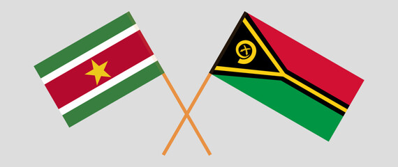 Crossed flags of Suriname and Vanuatu. Official colors. Correct proportion
