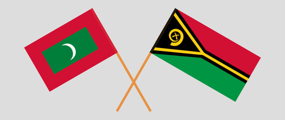 Crossed flags of Maldives and Vanuatu. Official colors. Correct proportion
