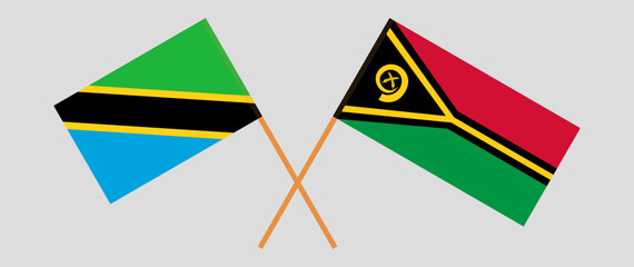 Crossed flags of Tanzania and Vanuatu. Official colors. Correct proportion
