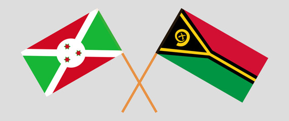 Crossed flags of Burundi and Vanuatu. Official colors. Correct proportion