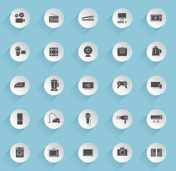 household appliances vector icons on round puffy paper circles with transparent shadows on blue background. household appliances stock vector icons for web, mobile and user interface design