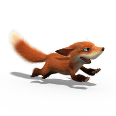 A small funny cartoon fox cub on an isolated background