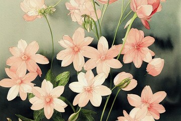 Bouquet of spring delicate watercolor flowers for wedding greeting card.