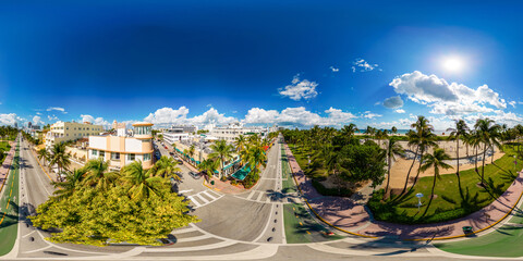 Aerial 360 drone image Miami Beach Ocean Drive