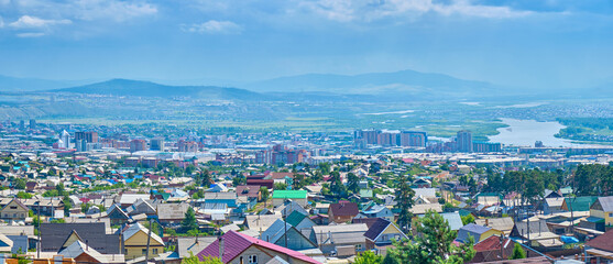 View of the city from the Rinpoche Bagsha datsan in Ulan-Ude city of the Republic of Buryatia, Russia.