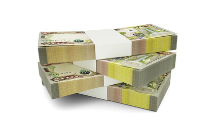 3d rendering of Stack of Iraqi dinar notes. Few bundles of Colombian currency isolated on white background