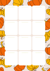 Autumn design template, hand drawn pumpkins, flat vector illustration
