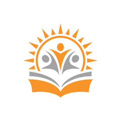 Obraz premium Education logo design. Word education logo. People with book and sun logo design