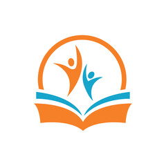 Education logo design. Word education logo. People with book and globe logo design