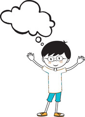 happy boy smiling with empty speech bubble on white background