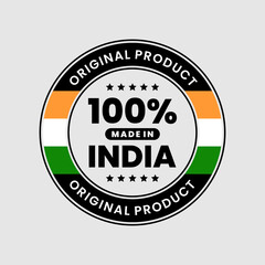 100 percent made in India icon. original quality label badge. Vector Illustration