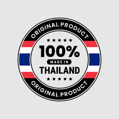 100 percent made in Thailand icon. Original Product label badge. Vector Illustration
