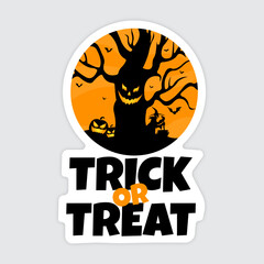 Halloween sticker with monster tree and trick and treat text