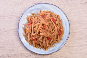 Stir-fried shredded potatoes on plate