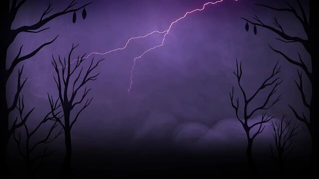 spooky halloween night, halloween background, with thunder and foggy background