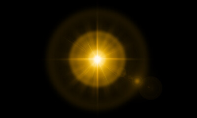 Light with glare. Sun, sun rays, dawn, glare from the sun. Gold flare, glare from flare.