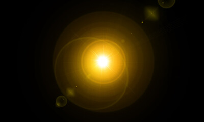 Light with glare. Sun, sun rays, dawn, glare from the sun. Gold flare, glare from flare.