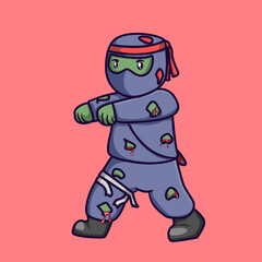 Vector cute ninja become a zombie for halloween party