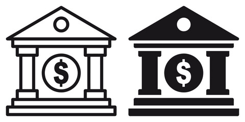 ofvs175 OutlineFilledVectorSign ofvs - bank dollar vector icon . column building . isolated transparent . black outline and filled version . AI 10 / EPS 10 . g11514