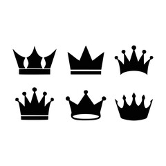 Crown icon silhouette collection. There are 6 black crown symbols that can be edited.