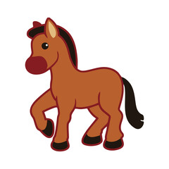Illustration of cute brown horse. Vector illustration of a horse. Suitable for children's book design elements. Introduction of brown horse to children. Books or posters about animal