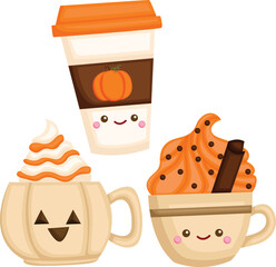 a vector of many drinks with pumpkin flavours