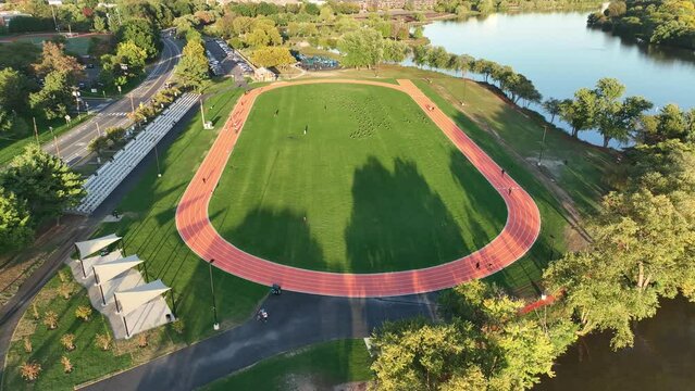 Aerial View of Sports Track along the Cooper River in New Jersey