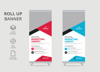 pull-up standee abstract geometric banner, professional roll-up stand banner template design