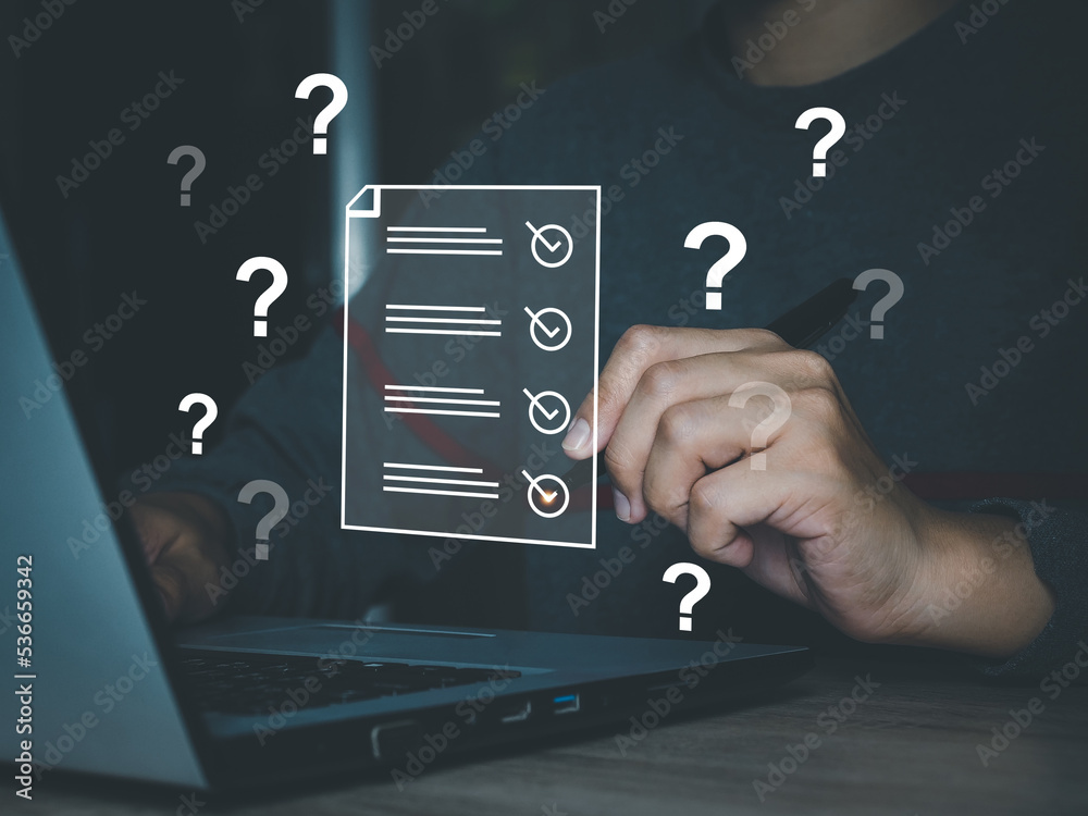 Wall mural online quiz idea or questionnaire questionnaire icon on digital window filled with question marks gi