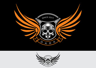 Line art illustration of winged Skull logo design vector template
