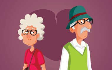 Senior Married Couple Fighting Not Talking to Each Other Vector Cartoon. Grandparents having a quarrel arguing and offering the silence treatment 
