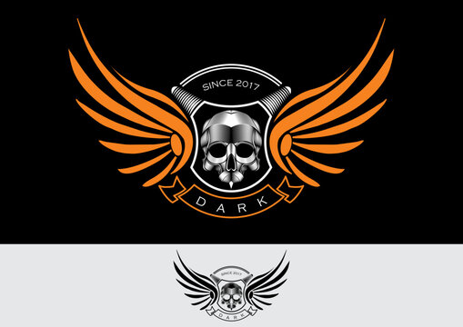 recommend clip art: Line art illustration of winged Skull logo design vector template