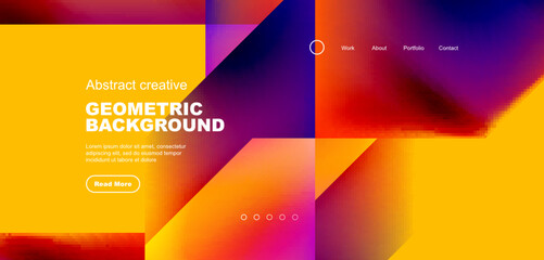 Triangles with fluid gradients, abstract landing page background. Minimal shapes composition for wallpaper, banner, background, leaflet, catalog, cover, flyer