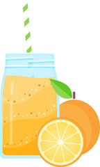 Vegeterian smoothie shake cocktail vector illustration. Glass jar with layers of sweet vitamin juice cocktail or protein shake with fresh fruits for smoothies fitness bar design
