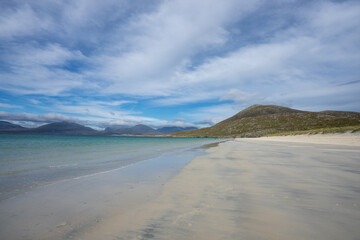 Fototapeta na wymiar Luskentyre white sand beach on the Isle of Harris in the Outer Hebrides of Scotland