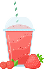 Vitamin smoothie cocktail summer set vector illustration. Fresh juice shaken energy cocktail in glass, color layer with fruit for vitamin beverage take away or detox diet design promo