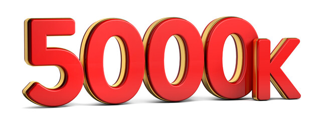 3d red and golden 5000K isolated on background. 3d illustration.