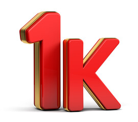 3d red and golden 1K isolated on background. 3d illustration.