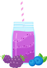 Vegeterian smoothie shake cocktail vector illustration. Glass jar with layers of sweet vitamin juice cocktail or protein shake with fresh fruits for smoothies fitness bar design