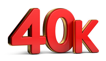 3d red and golden 40K isolated on background. 3d illustration.