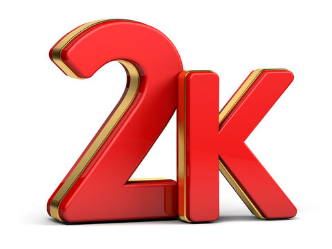3d red and golden 2K isolated on background. 3d illustration.