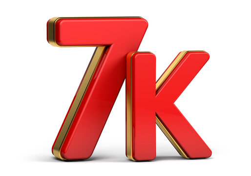 3d red and golden 7K isolated on background. 3d illustration.