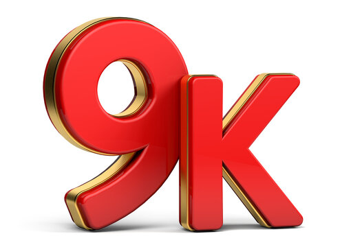 3d red and golden 9K isolated on background. 3d illustration.