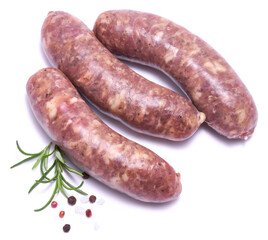 Raw beef or pork grill sausage isolated on white background