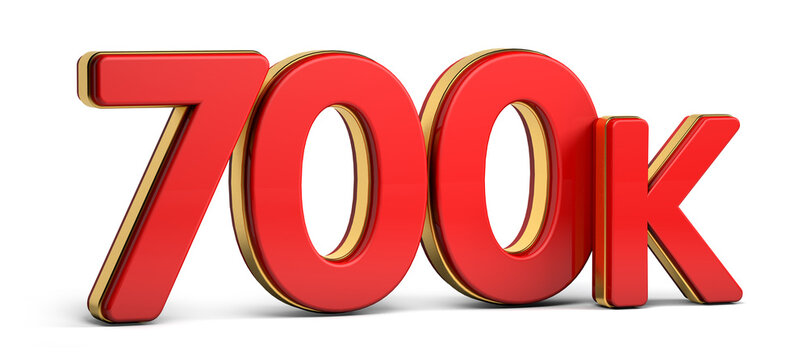 3d red and golden 700K isolated on background. 3d illustration.