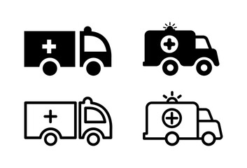 Ambulance Icon Vector Set. Emergency Car, Medicine Van, Care Medic Support Icon Vector Illustration